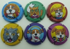 Série de 6 capsules de champagne Hirault Cassan chien et chats juin 2021. TO
