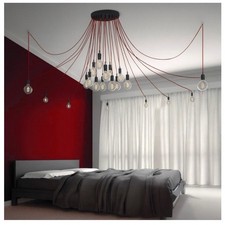 Suspension araignée 20 Câbles rouge design industriel vintage Moderne