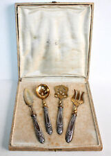 ANCIEN COFFRET SERVICE A DESSERT, COUVERT MIGNARDISE, VERMEILLE ET ARGENT FOURRÉ