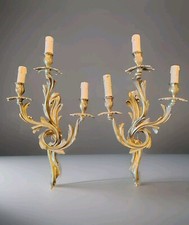 Paire D'appliques Trois Feux En bronze Massif Style Louis XV 4,210kg
