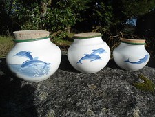 SERIE 3 POTS EMAILLES DAUPHINS EMAIL NEUFS DECO UTILE ALIMENTAIRES LAV.MACHINE