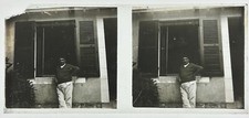 Maison Famille c1940 PHOTO STEREO sur Verre Vintage P§8 Cassée