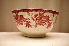 Ancien Transferware Bol Porcelaine Floral Rose Motif Rouge Européen Poterie " 53