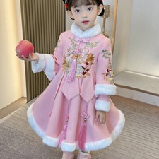 Enfants Filles Hanfu Robe Broderie Floral Gland Chaud Chinois Ethnic Rétro Hiver
