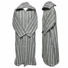 Marocain Gris Blanc Cassé Rayé Laine Cachemire Mélange à Capuche Thobe