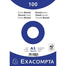 Fiches bristol - A5 - Unie - Non perforées - Blanc - Lot de 100 - Exacompta