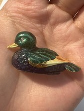 Petite Broche Canard Dorée Bleu Et Vert Bijoux Fantaisie