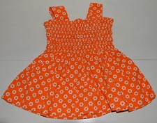 Vêtement enfant ancienne robe à smocks orange fille été vintage 70'S
