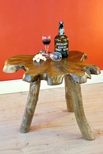 Table D'Appoint En Bois De Racine De Teck En Tranche Ronde 50Cm