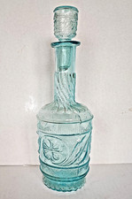 ANCIENNE CARAFE EN VERRE BLEU PORTIEUX TREFLE 4 FEUILLES PORTE BONHEUR XIX EME