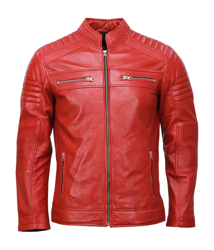Blouson moto rouge cuir - de,