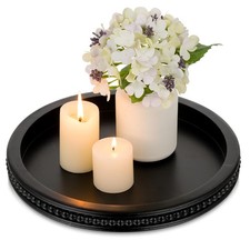 Plateau Decoratif Rond Bois Petit Noir Plateaux Decor pour Table Basse Perles...
