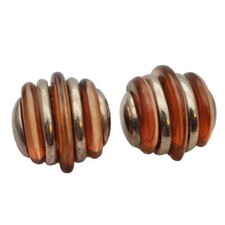 Boucles d'oreilles art déco, gril chromé et galalit, bakélite marron, france