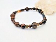 Bracelet œil de tigre perles de forme variées - doré pierre fine gemme O1