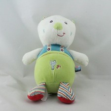 Doudou chat blanc vert bleu