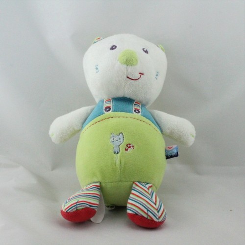 Doudou chat blanc vert - , bleu