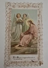 Lot de 3 images pieuses anciennes XIXe – Canivets dentelle et fragment de soie