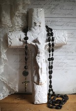 Large Antique Cross White Ceramic Crucifix French Grave Decoration Memento Mori