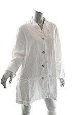 OSKA White 100% Linen Shirt Jacket with Side Seam Vents Patch Pockets  Sz 4 XL