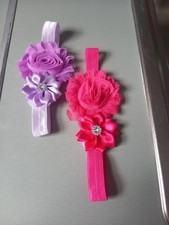 Bandeau bébé fille élastique fleur lot de 2 couleur 1 violet & rose