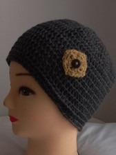 Bonnet  en laine  gris mixte femme homme fait main au crochet