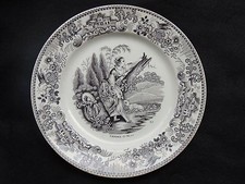 Assiette parlante faïence fine GIEN scène galante viendra-t-il... v.1830 XIXè