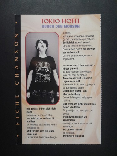 Fiche chanson tokio hotel - fiche,