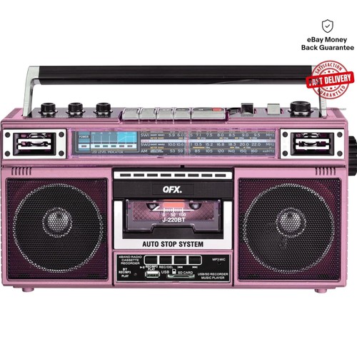 Compact pink boombox with - boombox,