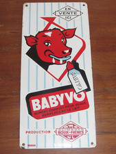09J11 JOLI ANCIENNE PLAQUE EMAILLEE AGRICOLE BABYVO NOURRITURE VACHE VEAU