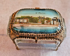 NAPOLEON III COFFRET BIJOUX VERRE BISEAUTE LAITON DORE  DECOR ST MAXIME