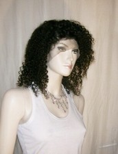 Full Lace Wig 100% indian Remy Human Hair  12"Curly #1B Perruque Humain glueless