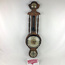 ➜Grande HORLOGE baromètre thermomètre ancien bois 1980 vintage mécanisme SUISSE