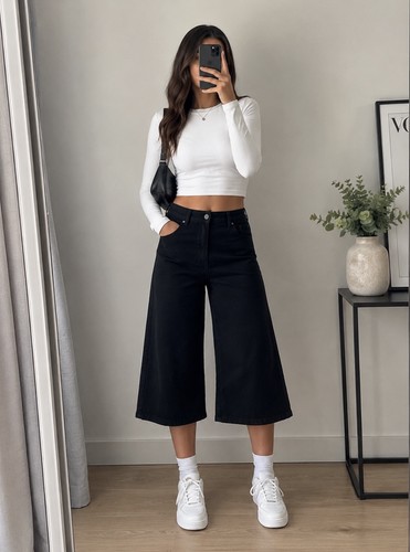Pantacourt jean noir - jean,