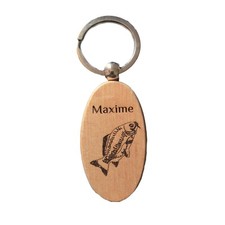 superbe porte clefs bois exotique poisson carpe pêche carpiste + prénom au choix