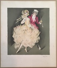 Lithographie Art Déco Marcel Bloch Portrait Galant Couple Elégant Mode Dandy