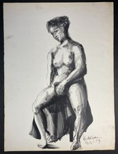 Loïc DUBIGEON "Le modèle, jeune femme nue" Dessin signé et daté 1959