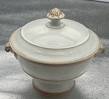 SUCRIER FAÏENCE DE CREIL & MONTEREAU BLANCHE & FILETS ORANGÉS XIXème H 13,5 cm