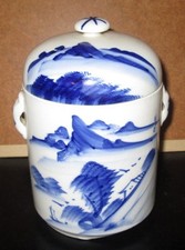 BOITE A THÉ EN FAÏENCE BLEU