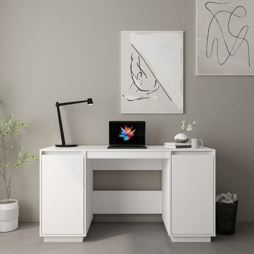 Bureau blanc 140x50x75 - blanc, bois