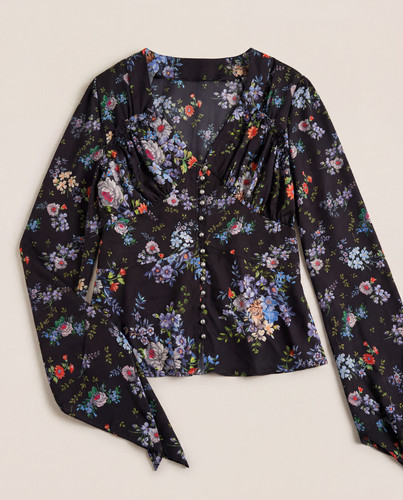 Blouse satin noir - , floral