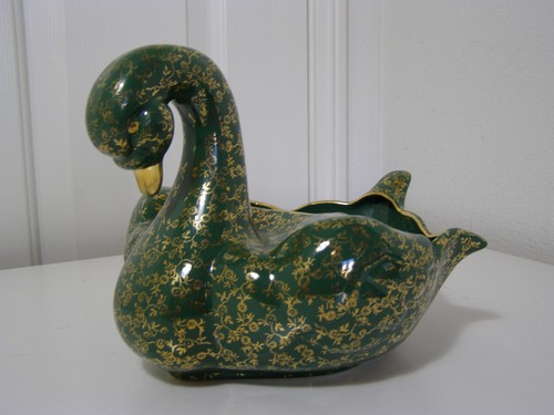 Green gold swan figurine - green, &