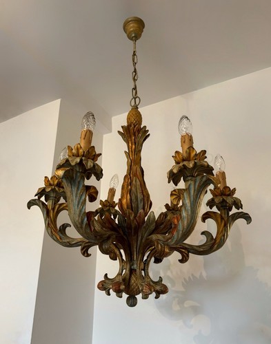 Lustre bois sculpté - , doré