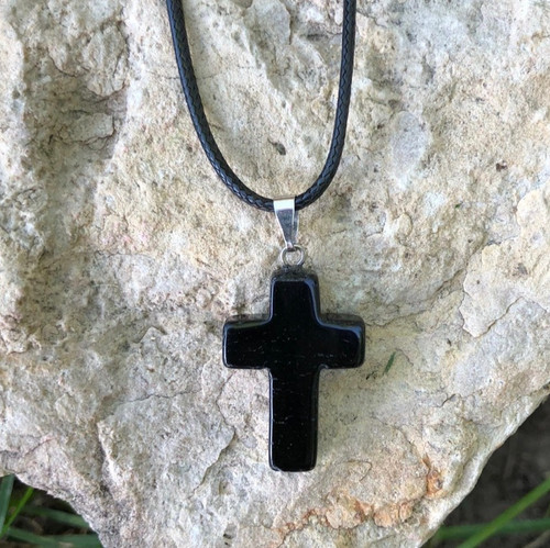 Pendentif croix obsidienne - pendentif,