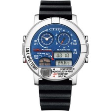 CITIZEN Record Label Ana-Digi Temp JG0070-20L Blue Chrono Alarm Temp Watch Japan