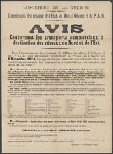 Affiche originale ancienne PLM transports commerciaux Nord et Est - 1914