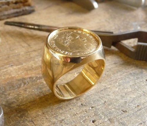 Chevalière ronde pièce de - chevalière,