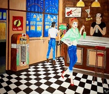 Couleur Menthe À L,eau Toile Peinte 55x46 Signée REY