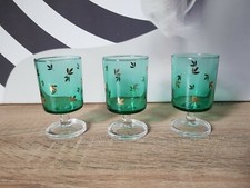 ??? 3 VERRES à PIED LUMINARC ANNÉE 60-70 COULEUR VERT DÉCOR FEUILLE ???