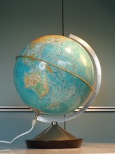 VINTAGE-GLOBE TERRESTRE LUMINEUX-NEUMAN & Co-DESIGN 50-en allemand-1960
