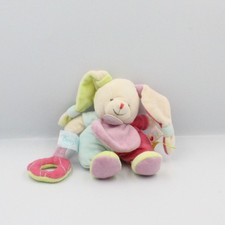 Doudou lapin bleu rose mauve